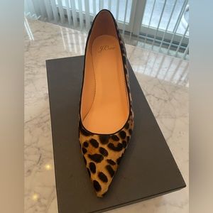 JCrew kitten heel leopard print calf hair pumps